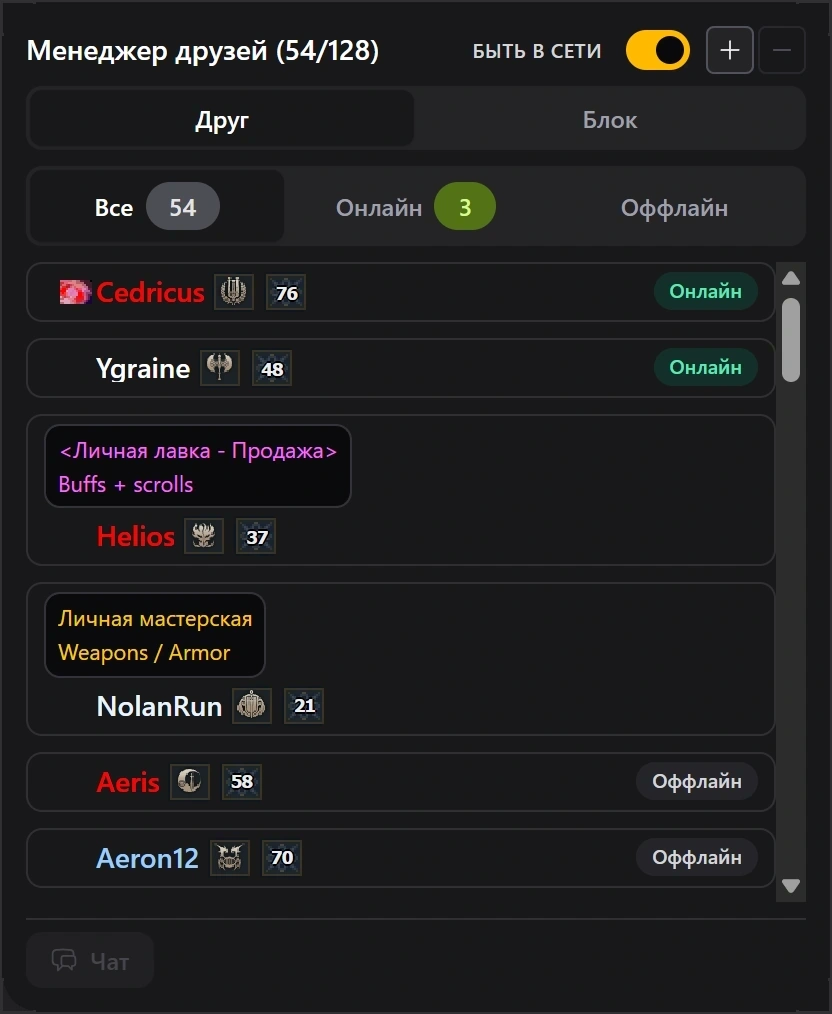 Список друзей на сайте